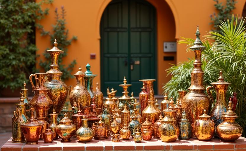Exposición de cerámica colorida en las calles de Manises, Valencia